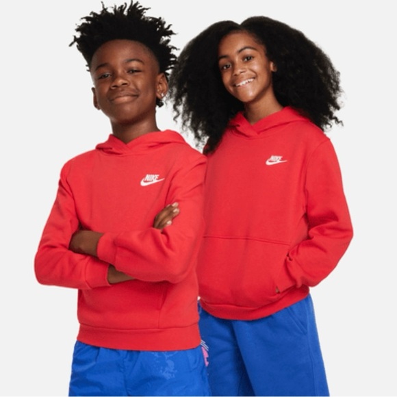 Nike Sportswear Club Fleece Big Kids' Red Pullover Hoodie Size Medium 10-12 - Picture 1 of 8